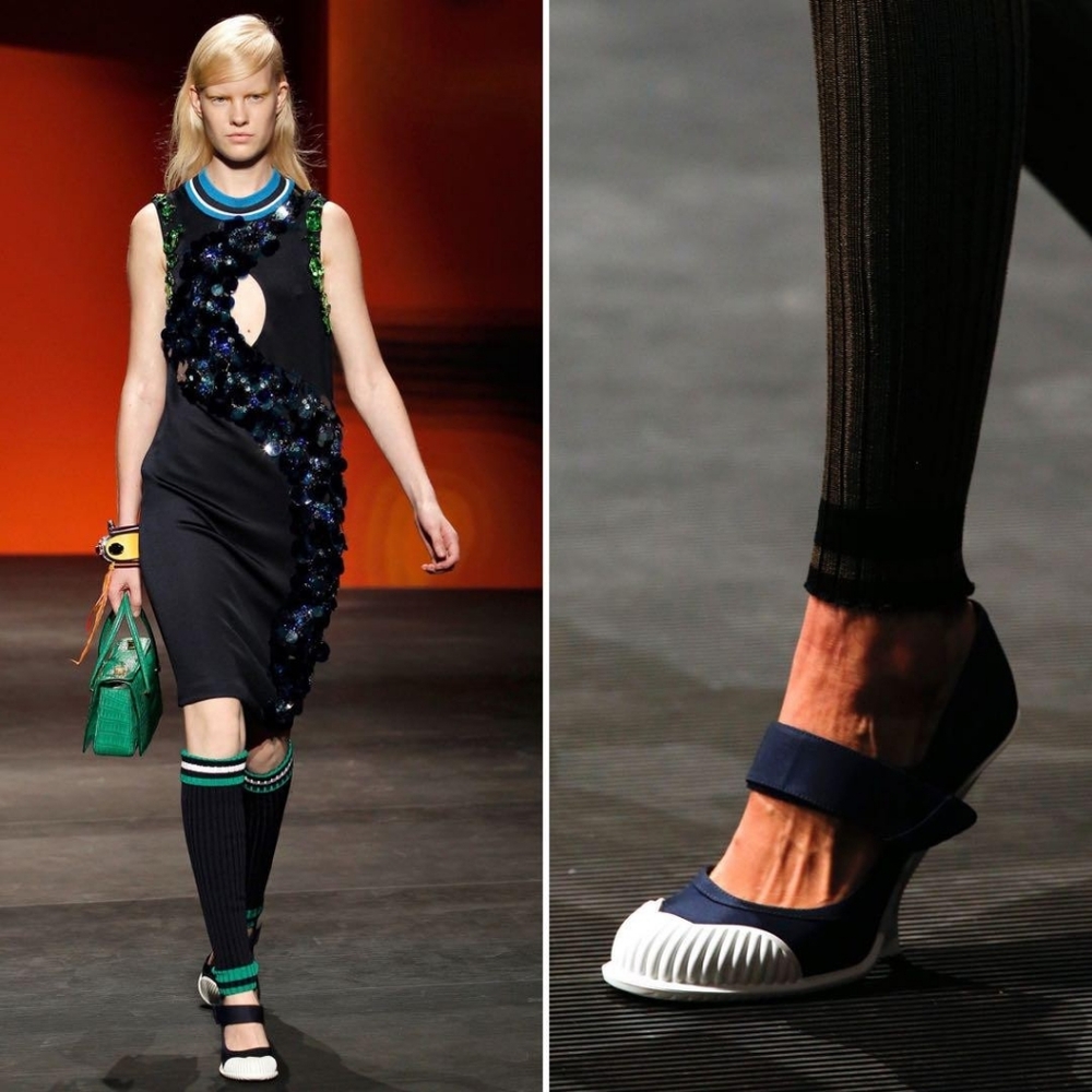 Prada Blue and White Designer Heels